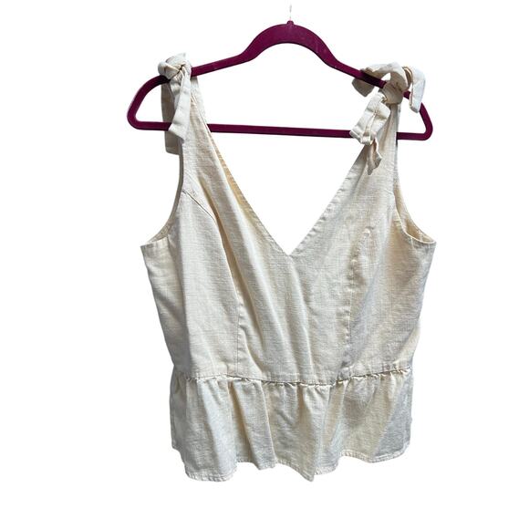 Express Women’s Sleeveless Tie Shoulder Peplum Top Beige Linen Blend Size L - Picture 1 of 3